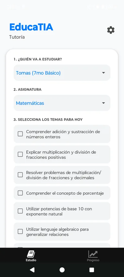 Selección de temas de estudio en AUDE