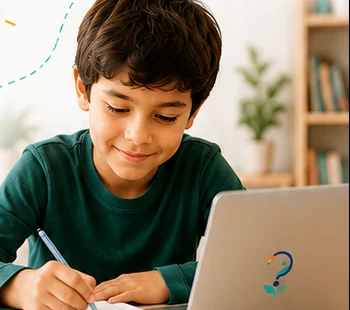Niño estudiando con AUDE en su laptop